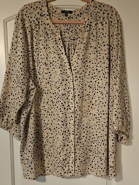NYDJ Cream Blouse with Black Leopard Print